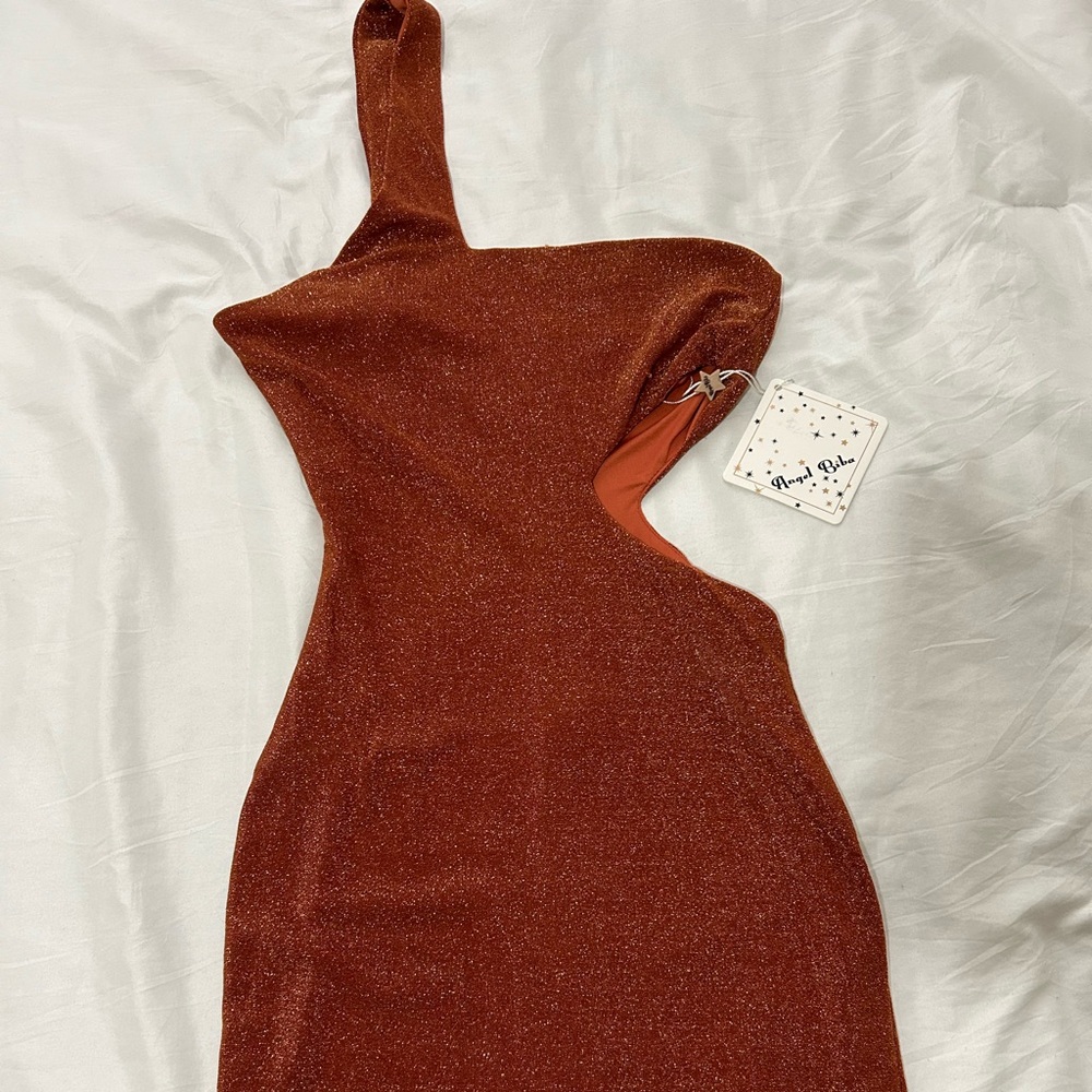 SELFIE LESLIE ONE-SHOULDER CUT-OUT WAIST BODYCON MINI DRESS RUST